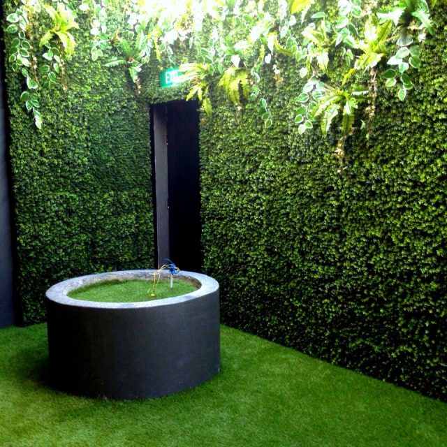 Airwell with artificial green wall and artificial grass