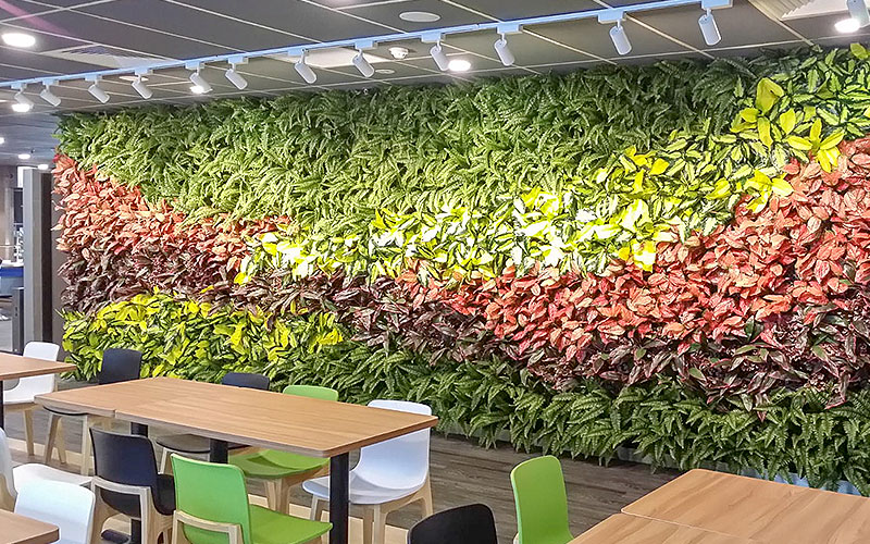 Artificial green wall in staff canteen
