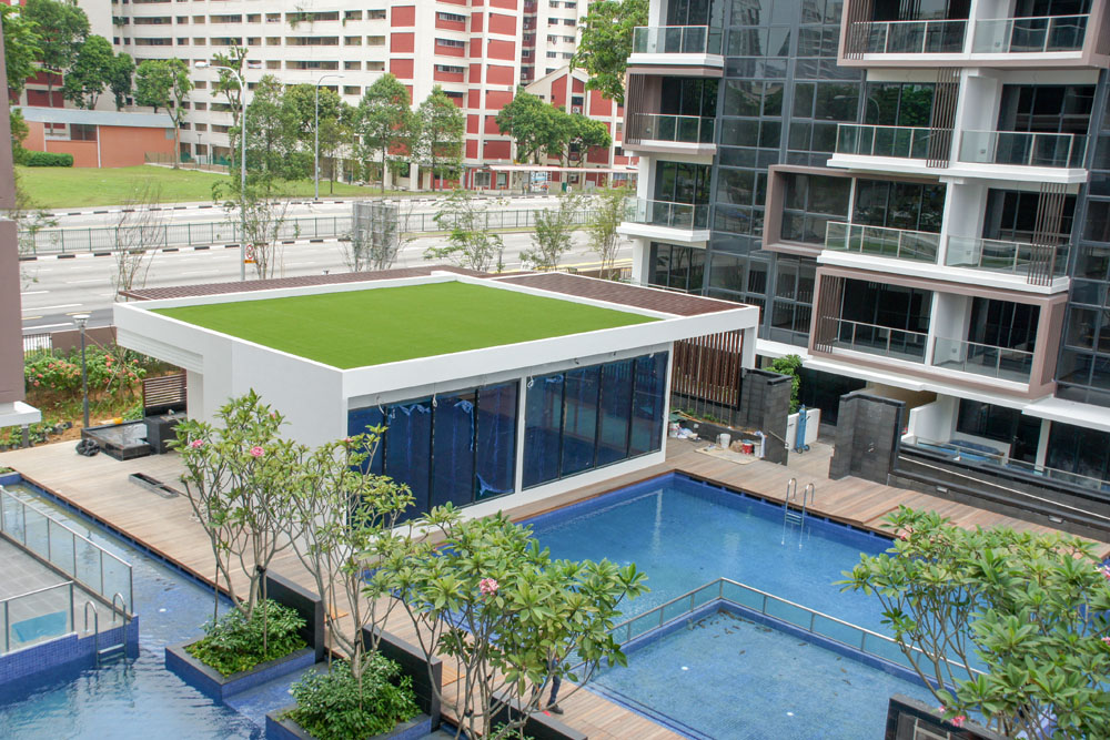 Artificial grass turf at Nim Residences roof